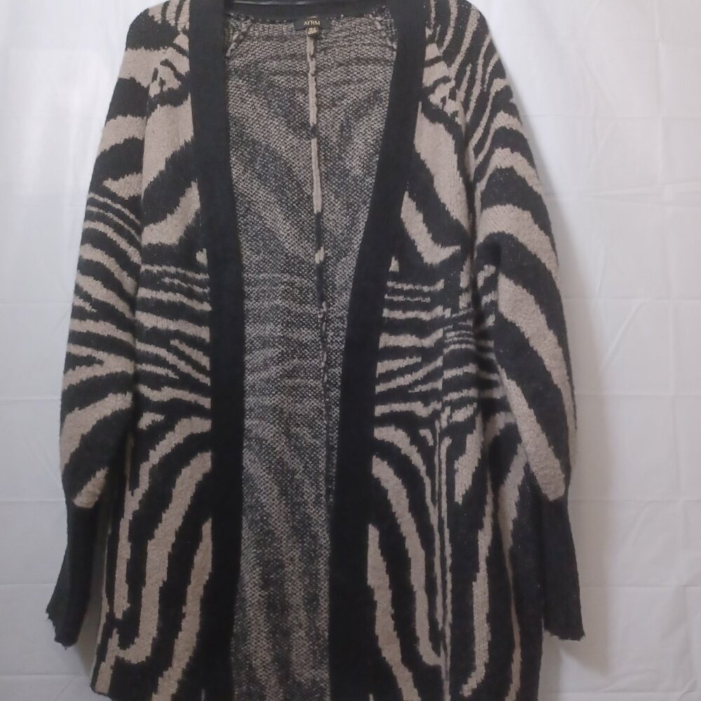 REVOLVE BRAND AFRM FULTON SWEATER OPEN FRONT BROWN NOIR ZEBRA PATTERN SIZE XS/S